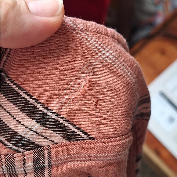 Torrid 4 Women 4x Peach Pink Plaid Twill Peplum Shirred Waist Blouse Shirt - Picture 6 of 8